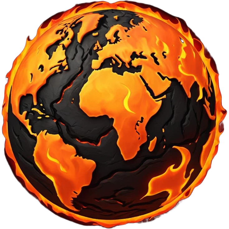 sphere globe planet, surface covered with lava fire emoji