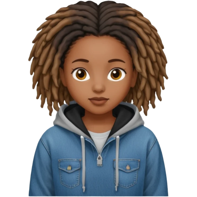 make a black girl with short locs wearing a denim hoodie with black sleeves emoji