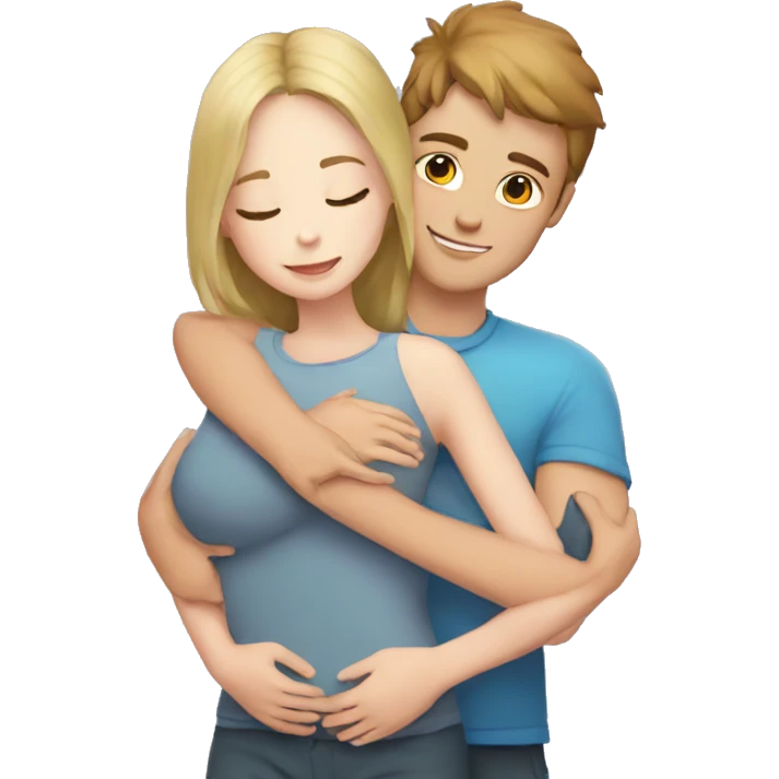 White skin Young man and girl hugs with heart emoji