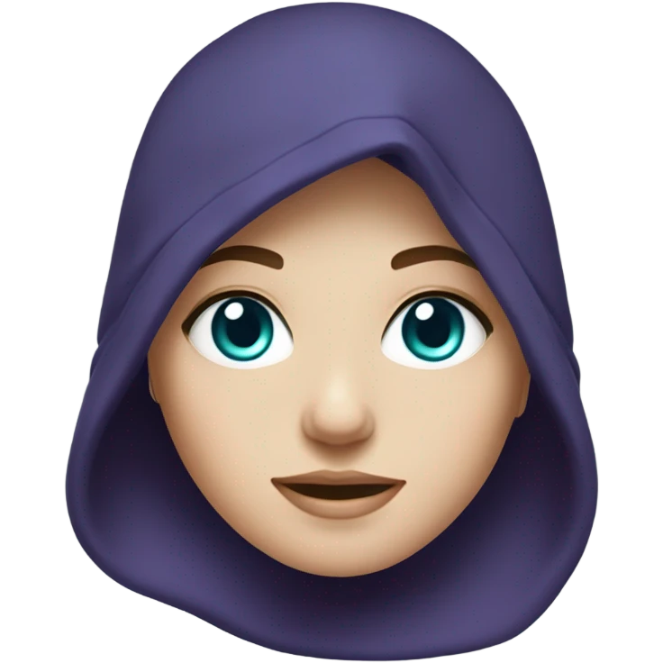 White girl, black hoodie, teal hair, purple beanie hat, blue eyes emoji