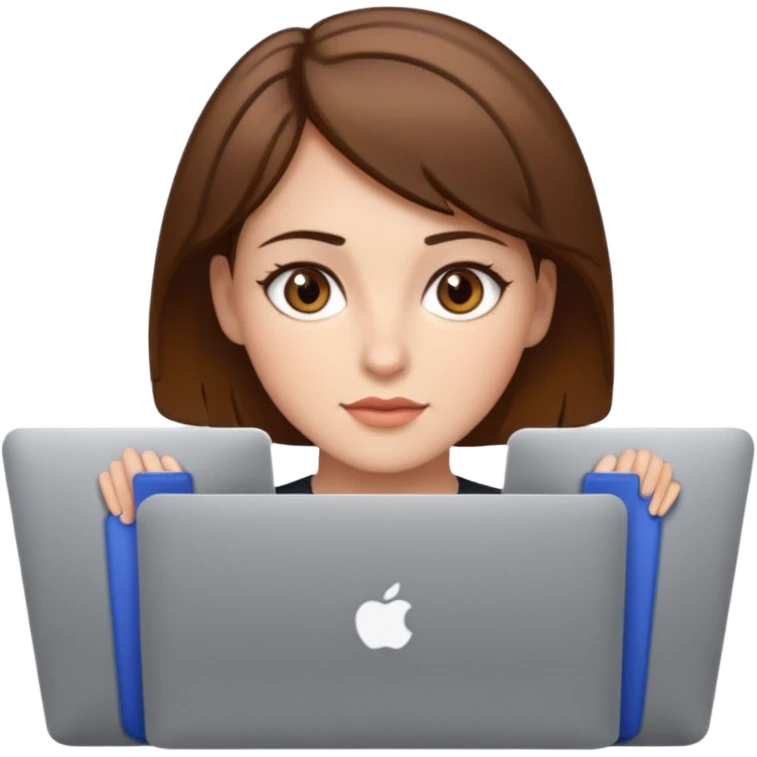macbook pro woman short brown hair hazel eyes emoji