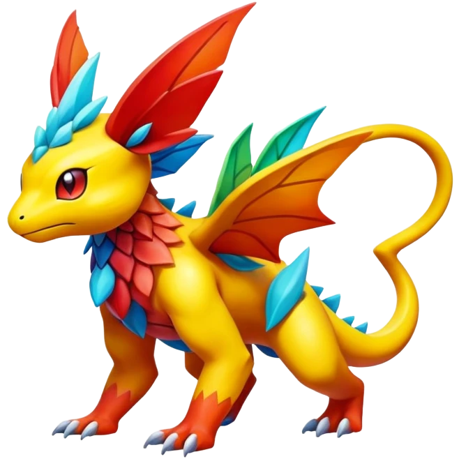 Elemental Exotic Vibrant Multicolored Pokémon-Fakémon-hybrid-creature (full body) emoji