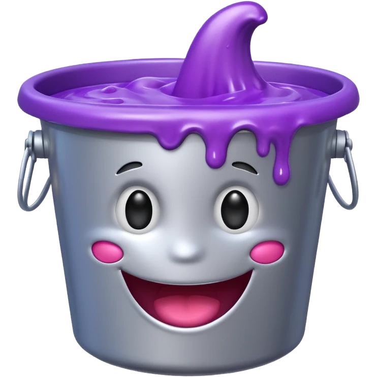 silver bucket filled with purple slime with a happy face only on the slime, no face on the bucket emoji