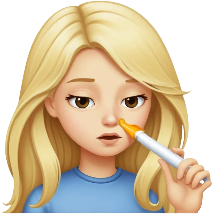 blonde girl with long hair snorting emoji