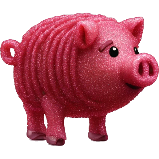 Sparkling Pig made of maroon sparkling sour candy laces andc sweets walking covered in sugar  emoji