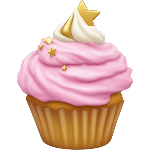 pink frosted cupcake with a swirl of cream and a tiny gold star on top emoji