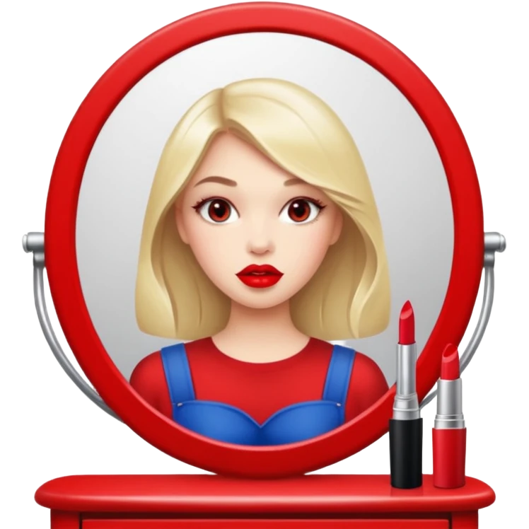 A beautiful girl paints her lips in front of the mirror emoji