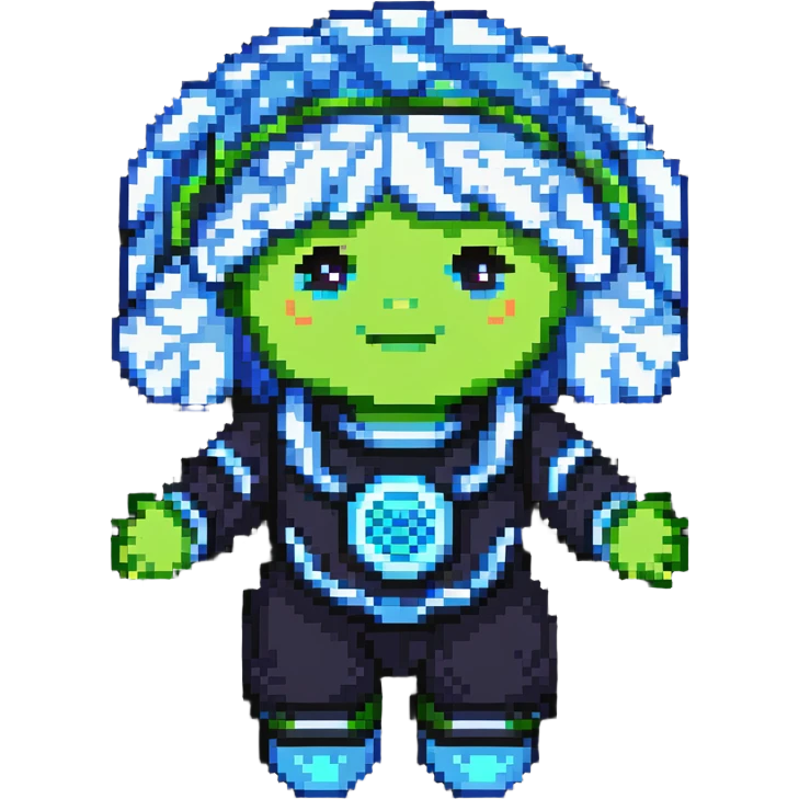 Cabbage Patch Kid as Tron character in 80's pixel art arcade style with vibrant neon colors emoji