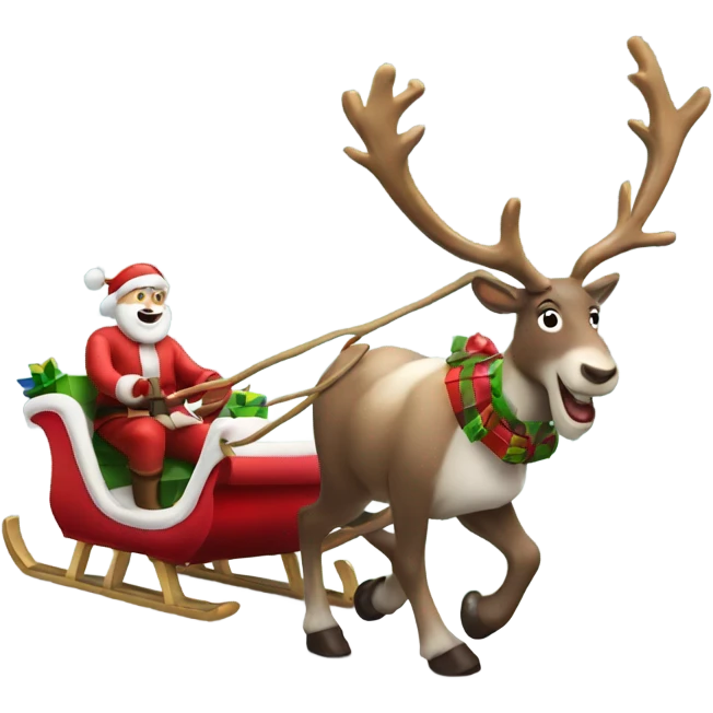 Real Reindeer pulling a christmas sleigh for Santa emoji