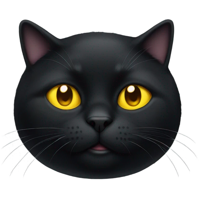 Fat black cat laying on back with yellow eyes emoji