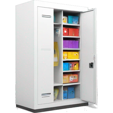 smart package locker, white, with screen, compartments, front emoji