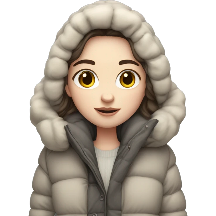cute, pale skin, long haired brunette in an oversized puffer coat emoji
