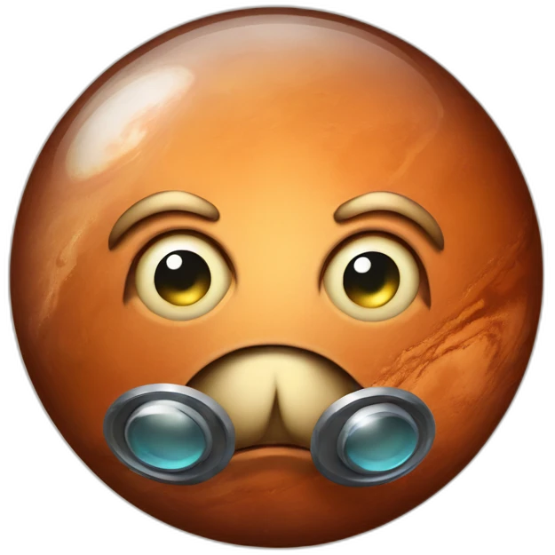 planet mars with a monocle and a thoughtful face emoji