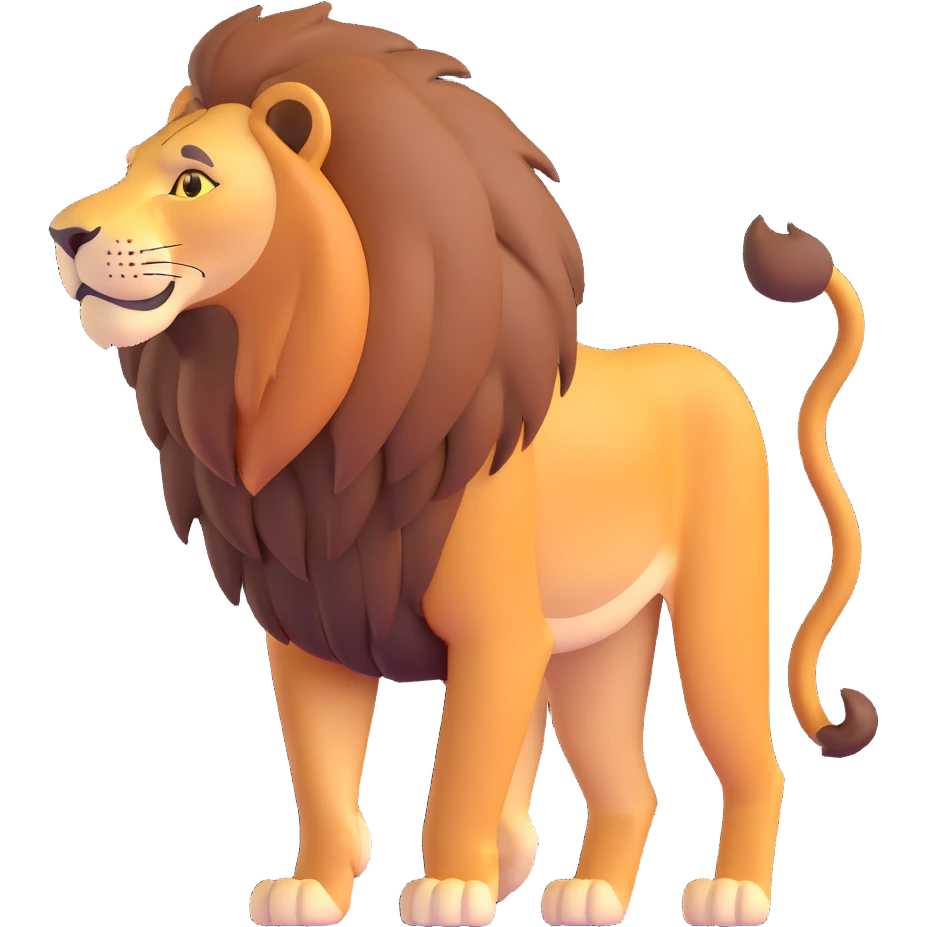FULL BODY panthera leo male style wild, full flat cute side profile design in 3d soft l centered composition cartoon style128x128 pixels 1 tail emoji