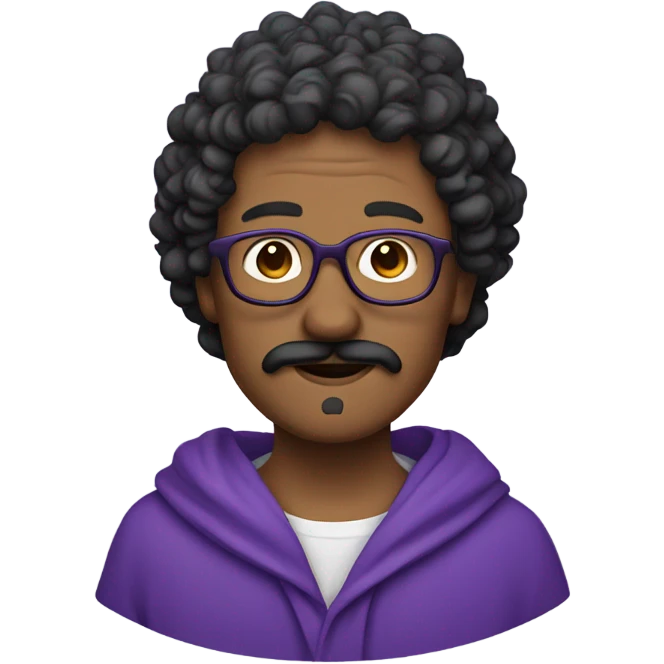 Mnn with round glasses and curly mustache in a violet hooded robe thinki emoji