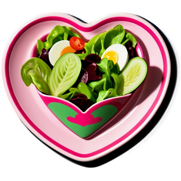 green salad in a pink heart shaped plate   emoji