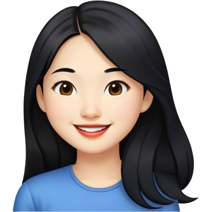 Long hair asian girl smiling lips smirking sideways emoji