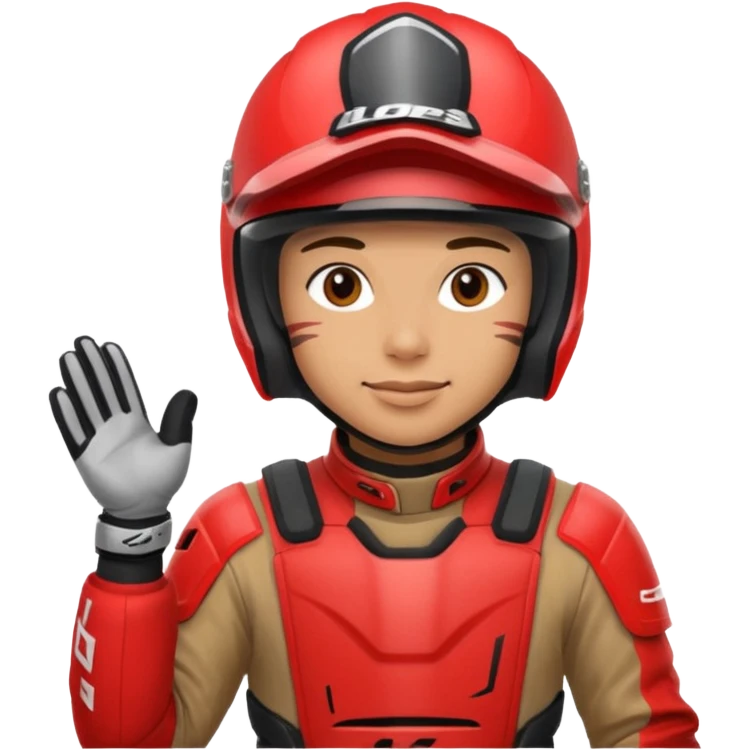 dirtbike rider in red gear signing autographs emoji