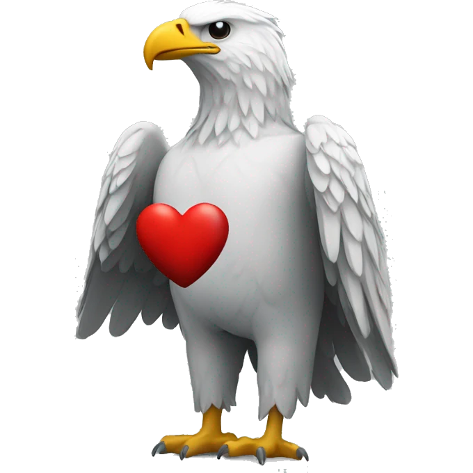 white headless eagle figure on grey background and heart emoji