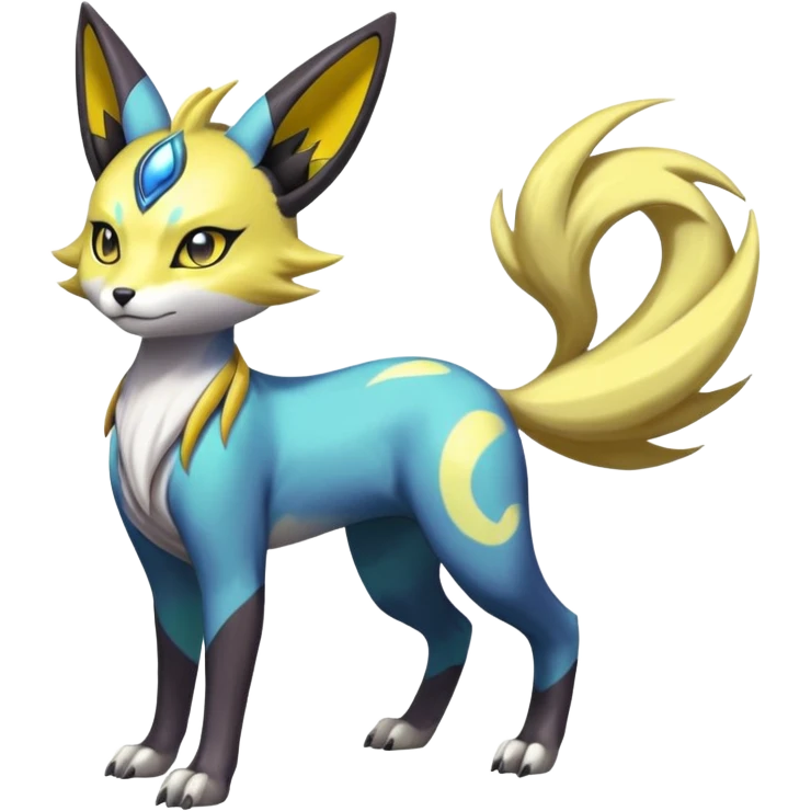 Feral Beautiful Pretty Badass Cool Colorful Painted Asian Graceful Majestic Cool Handsome Meloetta-Electrike-Renamon-Luxray-Cobalion-Vernid-fusion-hybrid-creature, full body  emoji