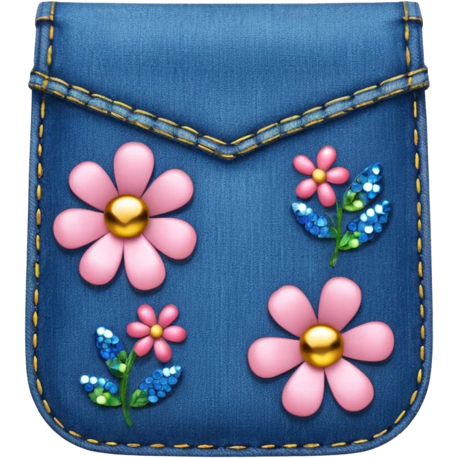 Denim pocket with sequin flowers emoji