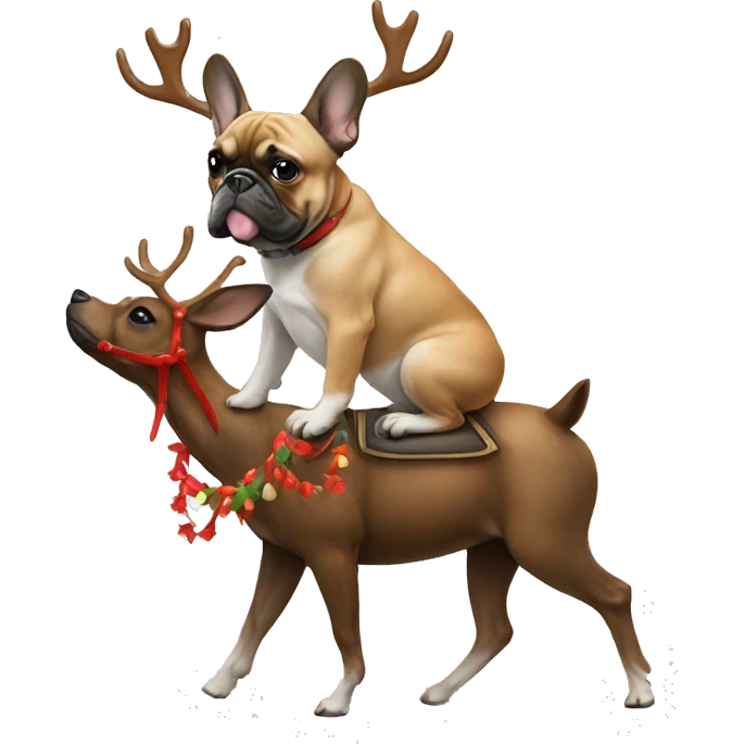 French bulldog riding a reindeer  emoji