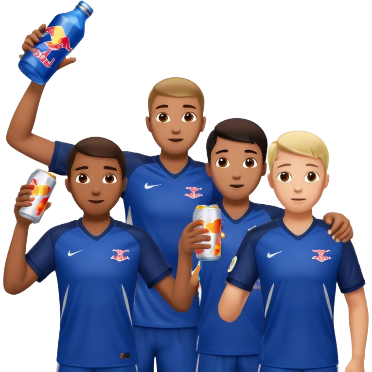 Red bull energy drink imogi for soccer players drinking red bull energy drink while playing soccer emoji