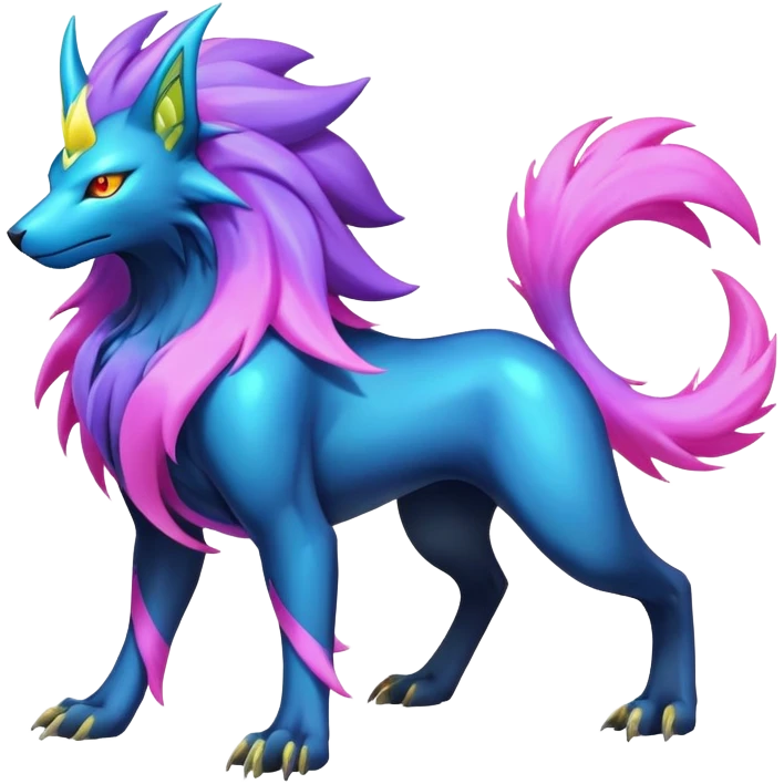  pastel dark bright vibrant futuristic lush warm-colored neon-glowing electric maned Luxray-Suicune-Manectric-Fakémon-Vernid-Digimon-hybrid-creature (full body) emoji