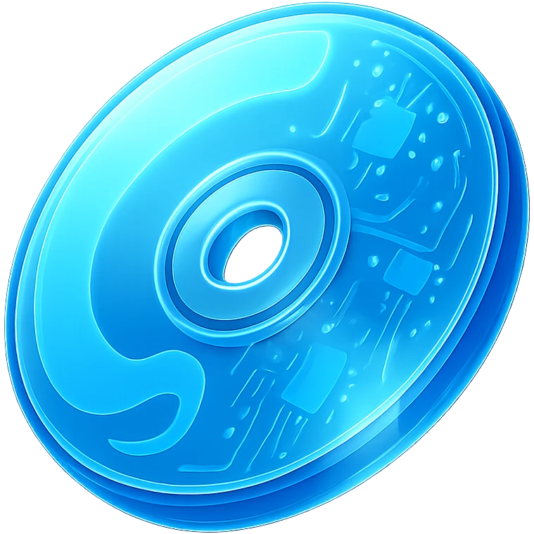A minimalist CD disc with abstract pattern, glowing effect, blue color emoji