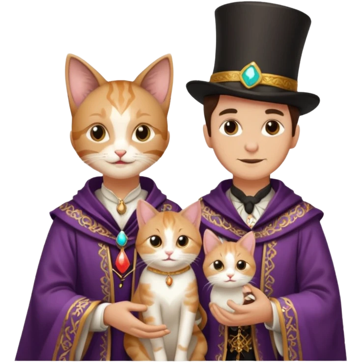 magician couple and their pet cat emoji