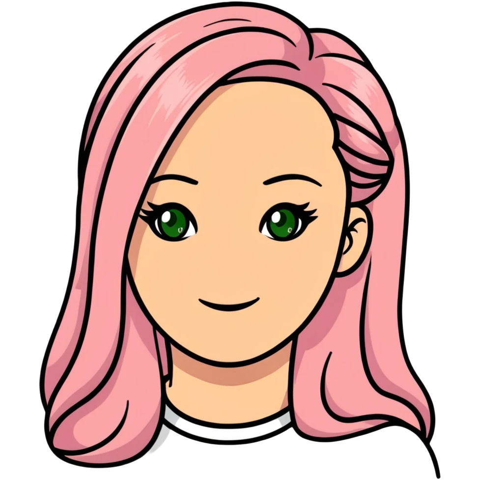 Claire Richards cheveux roses sablé longs yeux verts  emoji