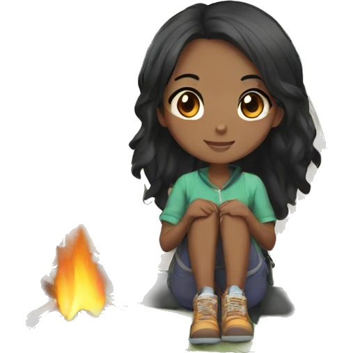 black hair anime girl in camping emoji