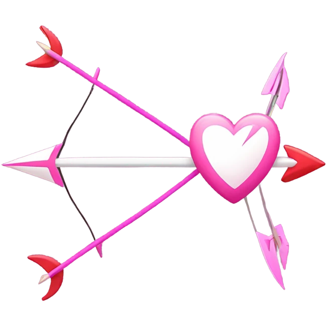 Pink Bow and arrow shooting white lightning bolts at a red heart emoji