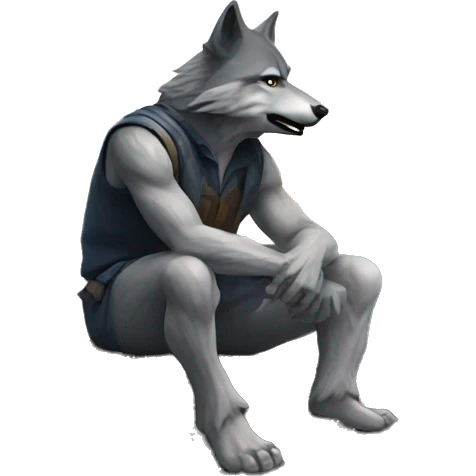 A wolf man sitting under a tree with the fullmoon emoji