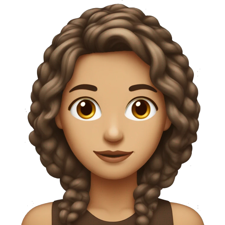 Mulher branca, olhos catanhos, cabelos médio liso e castanho tomand café emoji