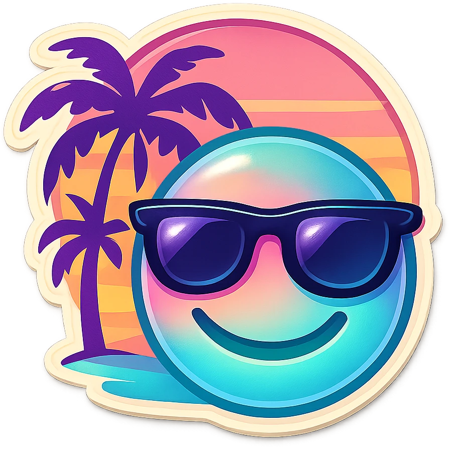 emoji inspired by Miami Vice, pastel colors, palm trees, 1980s retro style, cool stylish vibe emoji
