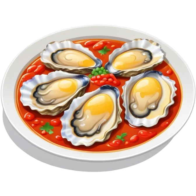 Fujian oyster omelette with red sauce, simplified emoji style with bold outlines and bright colors, cartoon style Xiamen street food emoji