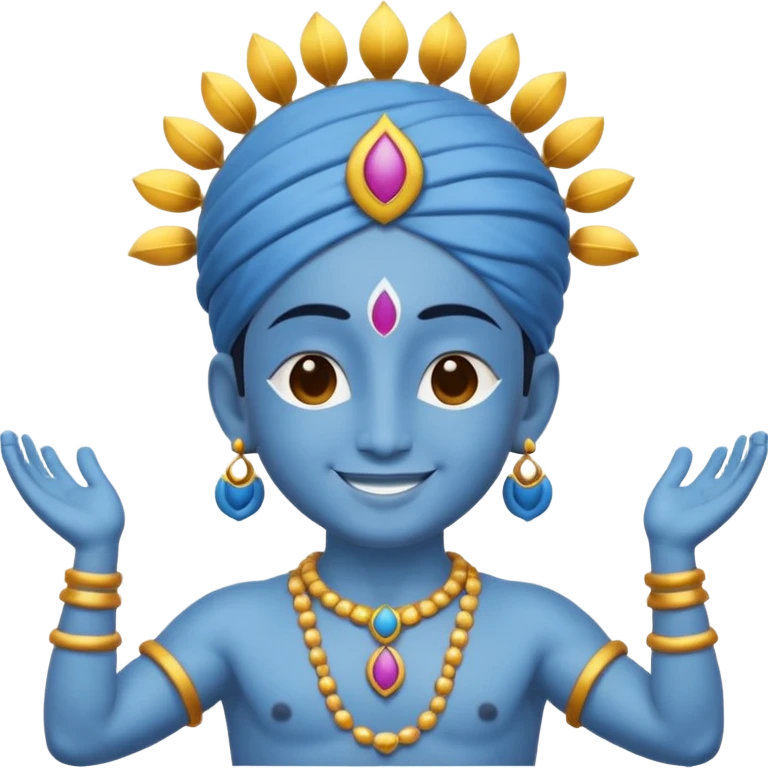 Krishna blissful, arms open, radiating light, blue skin, emoji style emoji