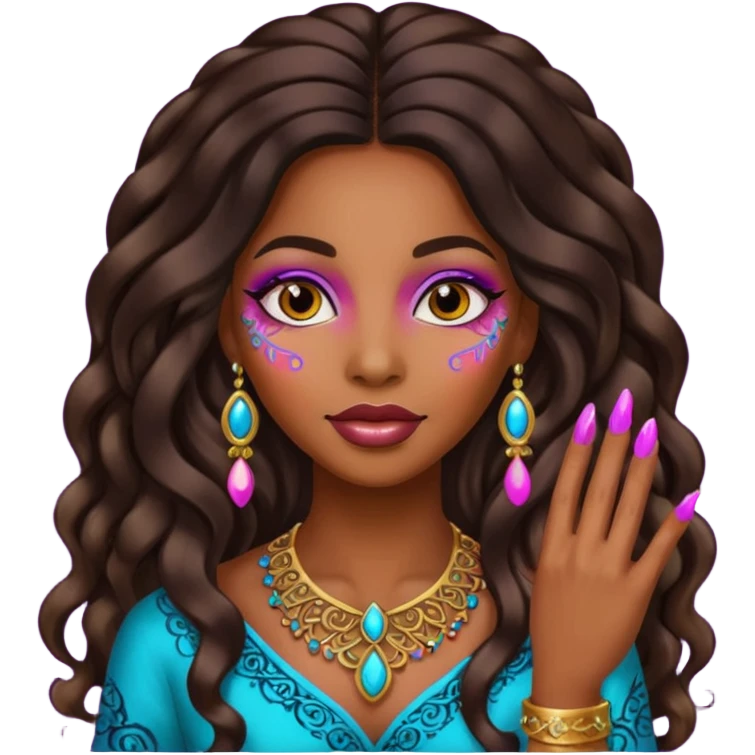 nail art black woman long hair emoji