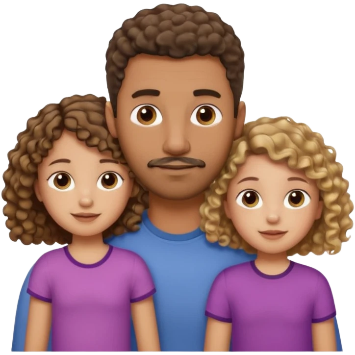 Brown dad with short fade and stubble beard with his two daughtersbone who is 5 and has curly brown and blone hair and one who is smaller who has wavy brown hair mixed race emoji