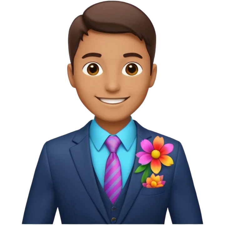 man with colorful flower in his suit pocket emoji
