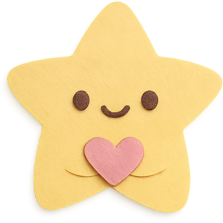 Adorable pastel yellow star holding a tiny pastel heart, no arms or legs, full body, transparent background, kawaii paper craft style. emoji