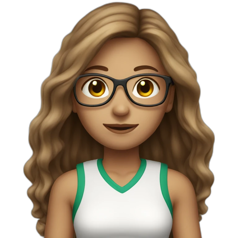 White skin long brown hair girl with eyeglasses playing tennis emoji