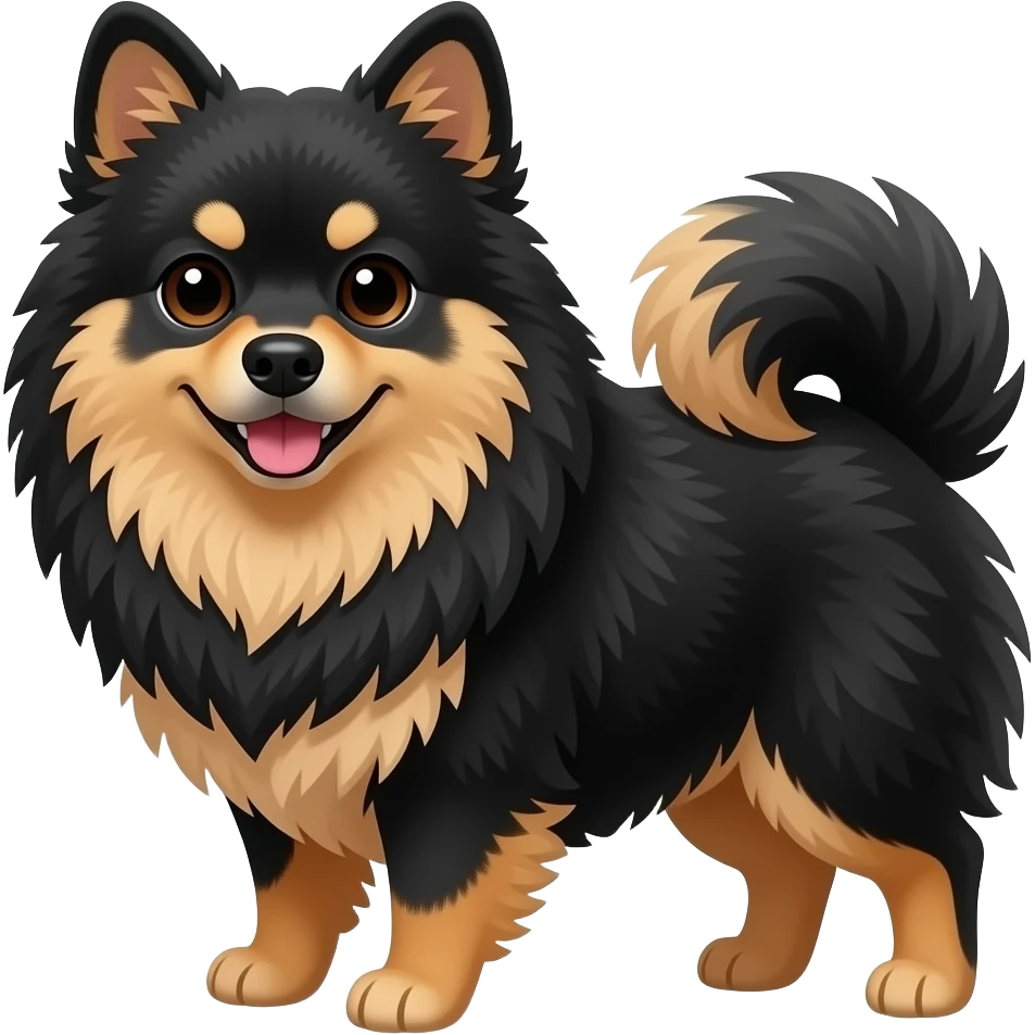 Inquisitive black and tan pomsky emoji