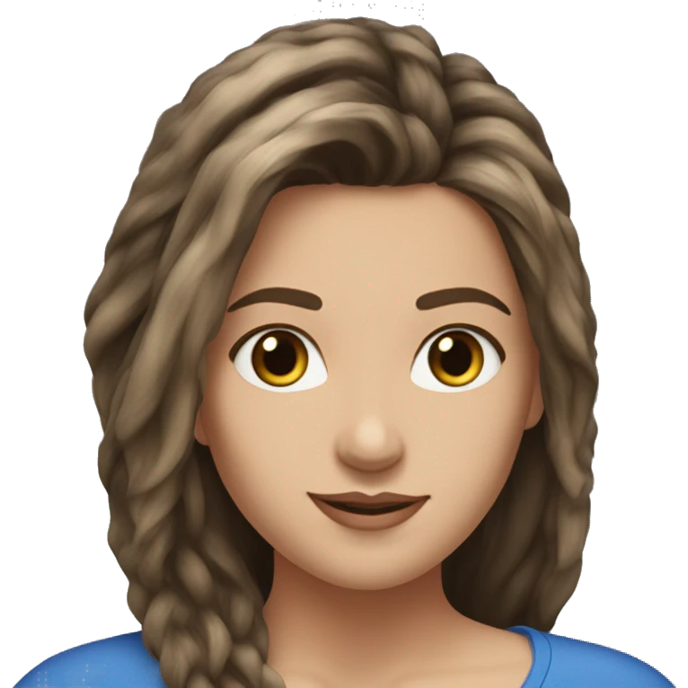 Brunette balayage long hair white women blue top emoji
