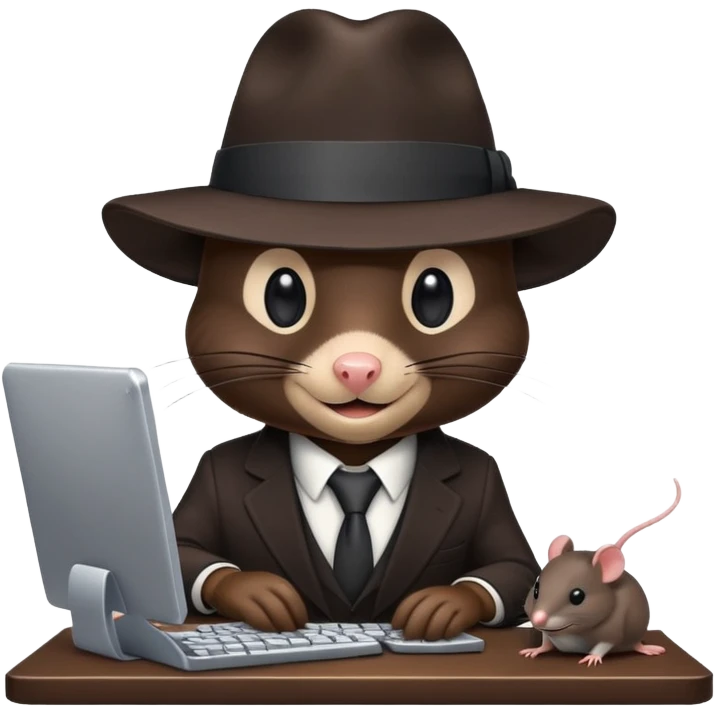 mole dressed like a spy using computer chat emoji