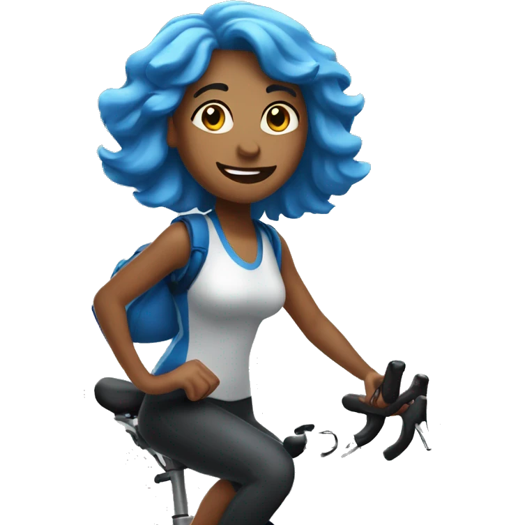 Girl with blue hair riding peloton bike  emoji