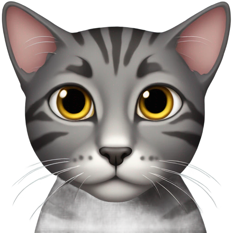 Dark grey tabby cat with bitten ear emoji