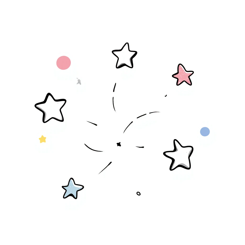 glittery sparkling stars in various sizes in pastel colors dd9fb0 ffc6d3 a3bfc9 c4bee2 f1b091, hand-drawn doodle style emoji