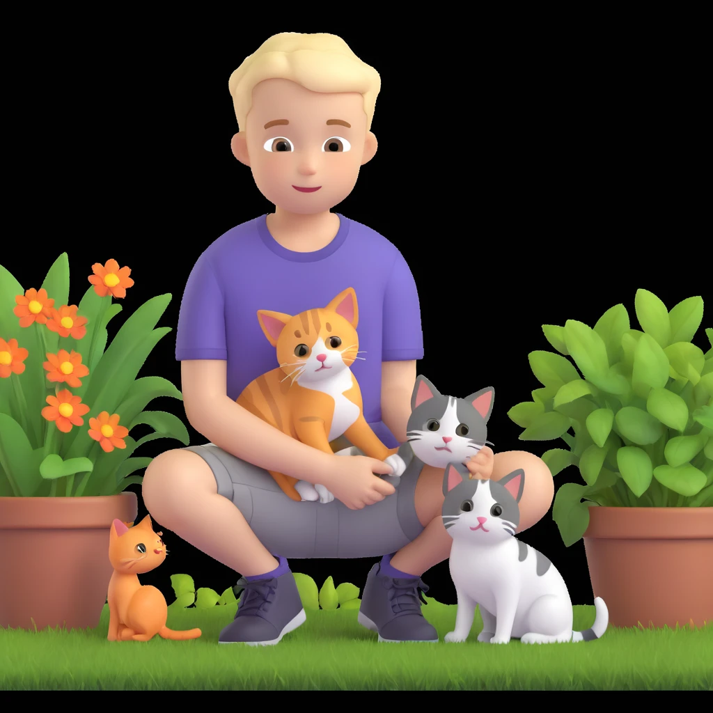 boy and cat pet in garden background emoji